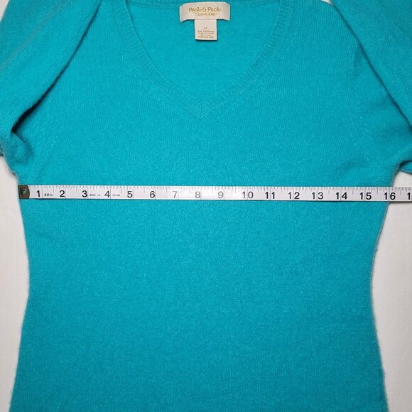 Peck & Peck Cashmere V-Neck Sweater Teal Long Sleeve Womens Size Medium - Picture 5 of 8